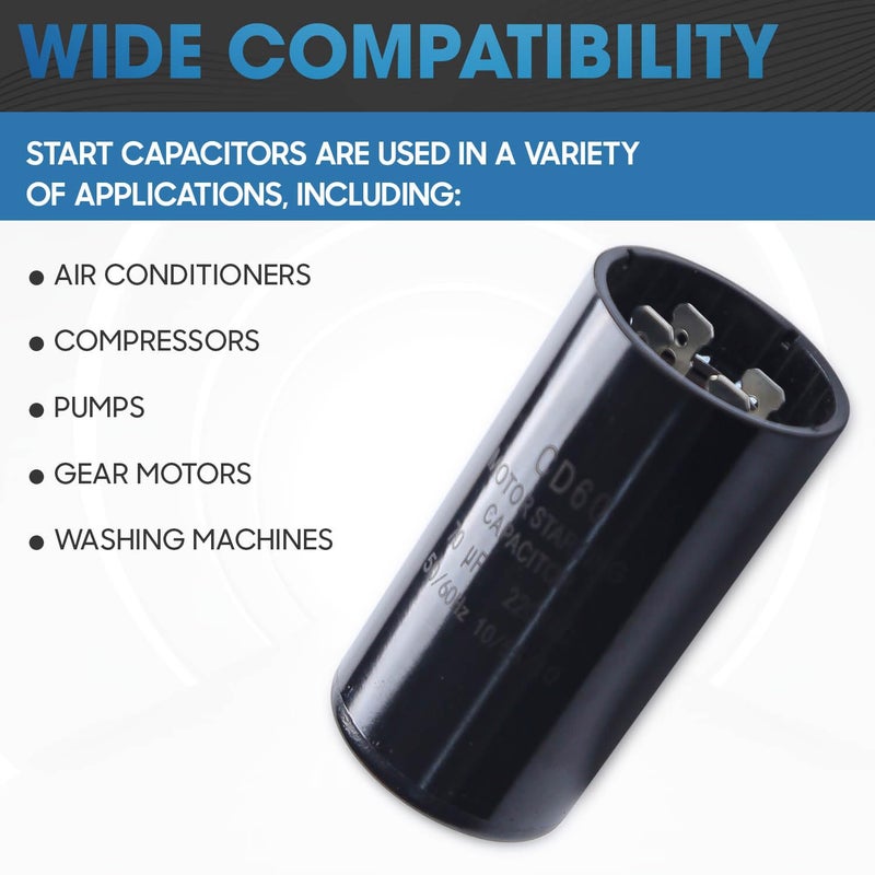 Seentech 70 uf/MFD 220-250 VAC ±20% CD60 Round Motor Start Capacitor 50/60 Hz AC Electric Motor Universal Fit for AC Motor Run or Fan Start and Cool or Heat Pump Air Conditioner - Image 4